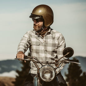 Our fit model wearing The Moto Shirt.