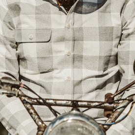 Our fit model wearing The Moto Shirt.