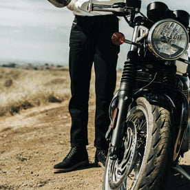 Our fit model wearing The Moto Boot in Black