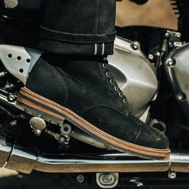 Our fit model wearing The Moto Boot in Black