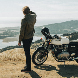 Our fit model wearing The Moto Boot in Black