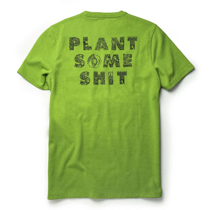 material shot of printed back of The Heavy Bag Tee in Chlorophyll