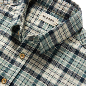 material shot of collar of The Ledge Shirt in Blue Plaid