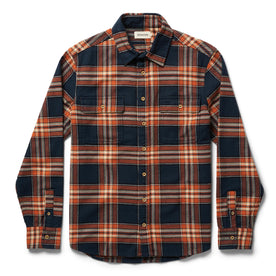 unfolded flatlay of The Ledge Shirt in Rust Plaid