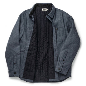 flatlay of The Lined Utility Shirt in Indigo and Slate Twill from the front open