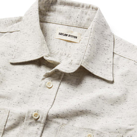 material shot of The Utility Shirt in Japanese Kuroki Natural Nep showing neck tag