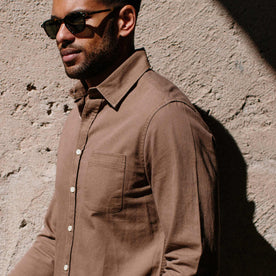 our fit model wearing The California in Khaki Herringbone