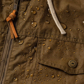material shot of water beading to show weatherproof waxing
