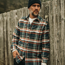 Our fit model wearing The Crater Shirt in Navy Plaid