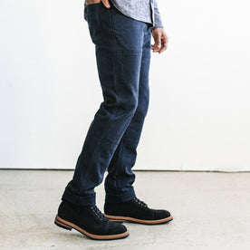 our fit model wearing The Chore Pant in Indigo Boss Duck