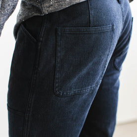 our fit model wearing The Chore Pant in Indigo Boss Duck