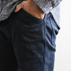 our fit model wearing The Chore Pant in Indigo Boss Duck