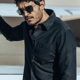 The Mechanic Shirt in Black Reverse Sateen - featured image