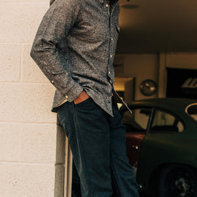 our fit model wearing The Sundown in Heather Grey