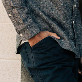 our fit model wearing The Sundown in Heather Grey