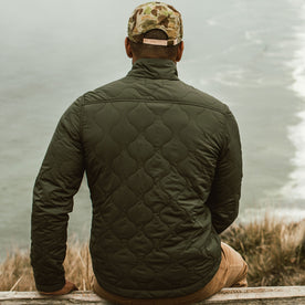 our fit model wearing The Vertical Jacket in Olive