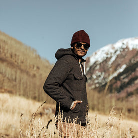 our fit model wearing The Winslow Parka in Wool Beach Cloth
